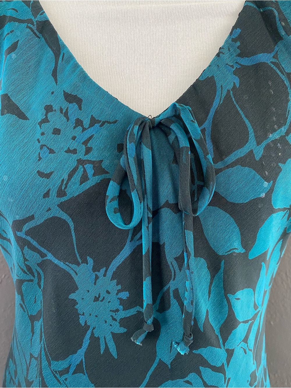 Vtg Whimsigoth Teal Black Floral Sequin Lined MIDI Dress Grunge Fairy Wedding 10 - Picture 3 of 11